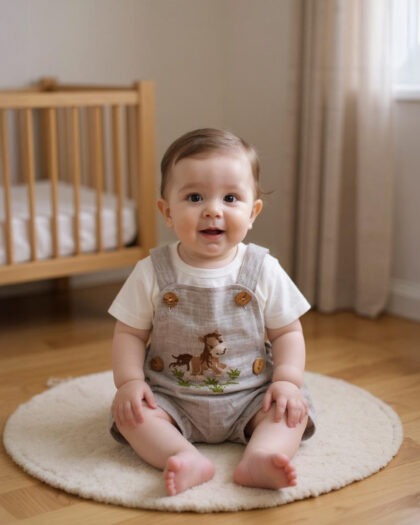 Erkek Bebek Figürlü 2'li Gri Tulum