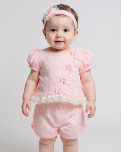 Kız Bebek Dantelli 3'lü Set Pembe