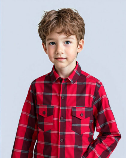 Erkek Çocuk Ekoseli Cepli Kol Boyu Ayarlanabilir Gömlek