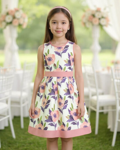 Kız Çocuk Çiçekli Kemerli Elbise