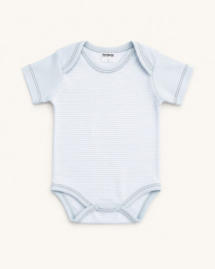 Erkek Bebek Yarım Kol Mavi Çizgili Çıtçıtlı Body