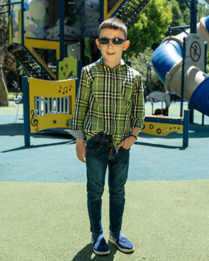 Erkek Çocuk Yeşil Ekoseli Cepli Kol Boyu Ayarlanabilir Gömlek