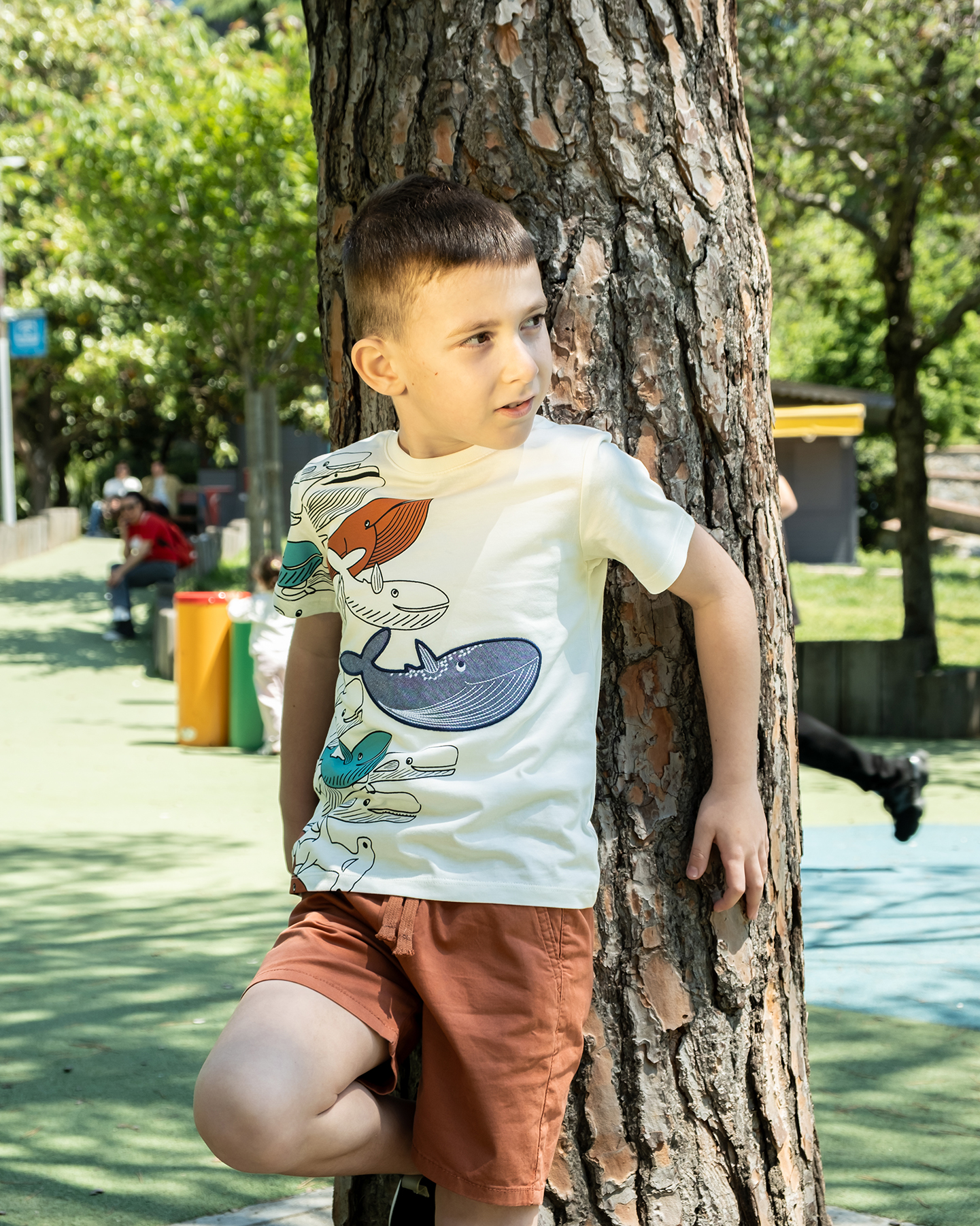 Erkek Çocuk Ekru Balık Desenli Penye Tshirt - Görsel 5