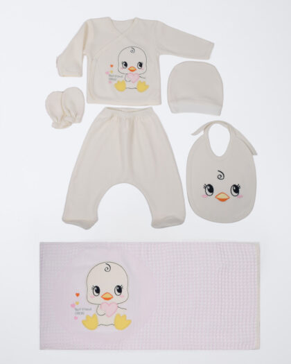 Kız Bebek Ekru Kuş Desenli 6'lı Hastane Çıkışı