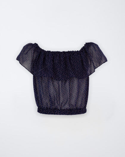 Kız Çocuk Şifon Yaka Detaylı Lastikli Desenli Bluz