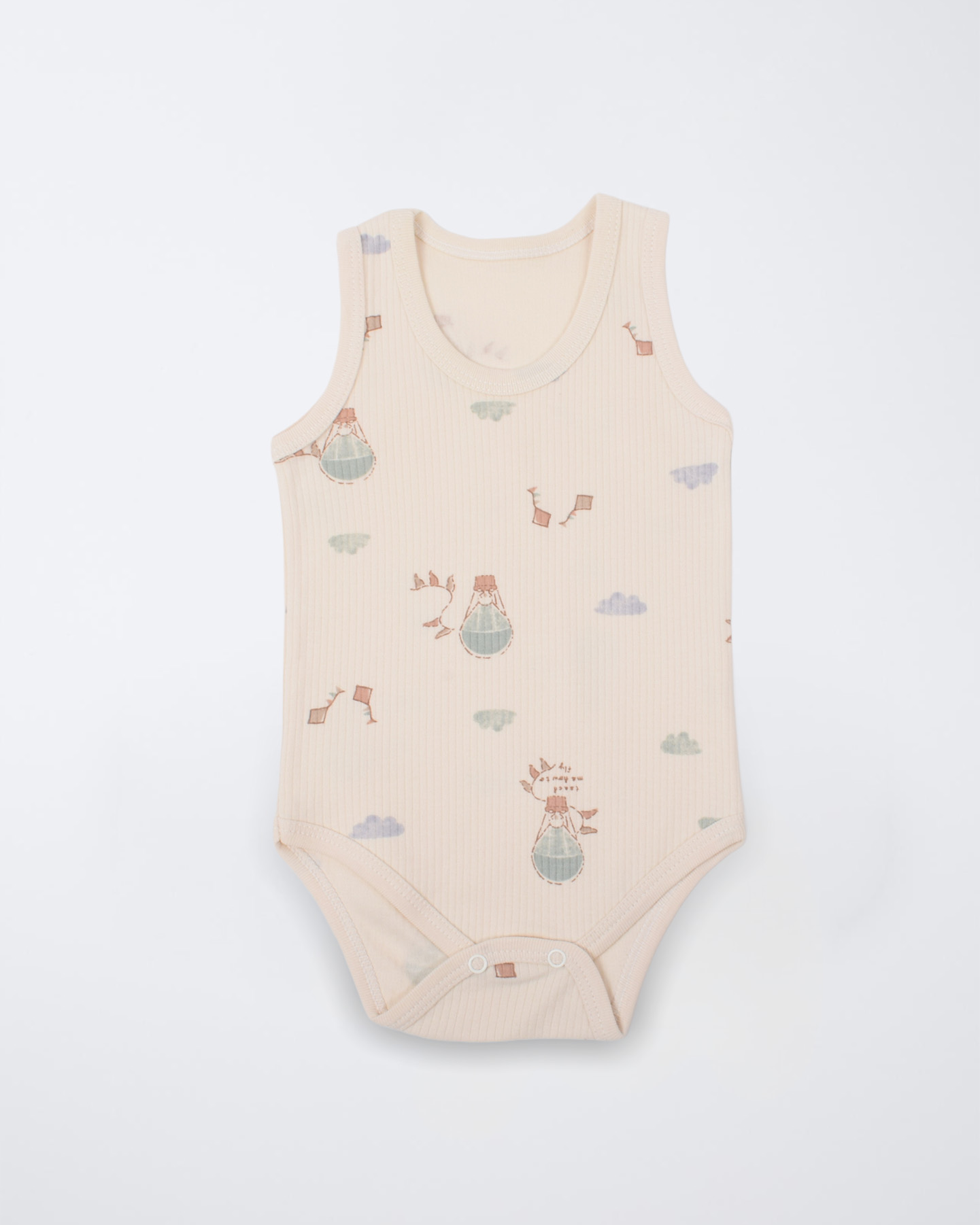Erkek Bebek Ekru Desenli Çıtçıtlı Atlet Body (1)