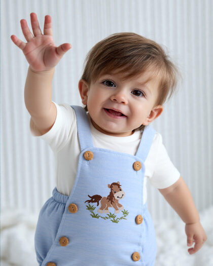 Erkek Bebek Figürlü 2'li Mavi Tulum