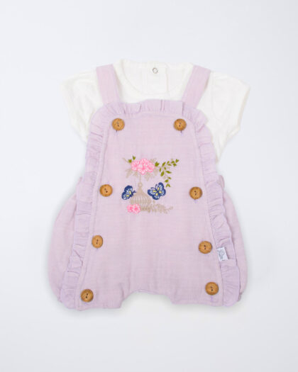 Kız Bebek İkili Salopet Nakışlı Takım Lila