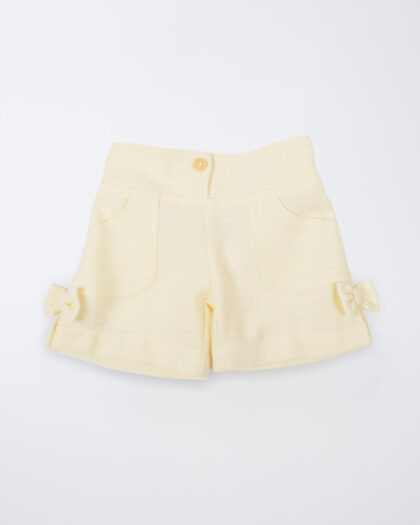 Kız Bebek Keten Yan Detay Fiyonklu Şort Limon Sarısı