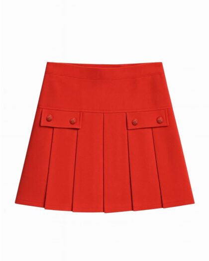 Kız Çocuk Kırmızı Pileli Cep Detaylı Etek