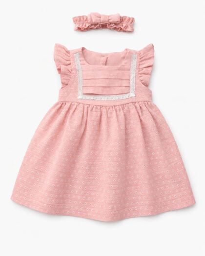 Kız Bebek Kare Yaka Toka Hediyeli Fistolu Elbise