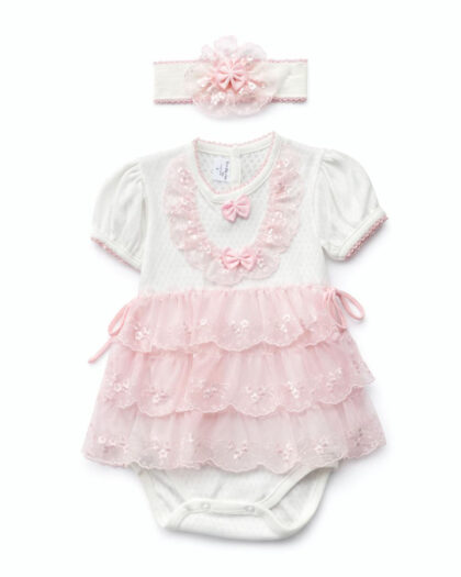 Kız Bebek Dantel Detaylı Fiyonklu Çıtçıtlı Body Pembe