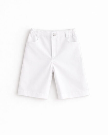 Erkek Çocuk Beli Lastikli Beyaz Renk Cepli Şort