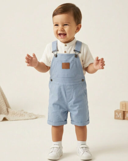 Erkek Bebek Yarım Kollu Gömlekli 2'li Mavi Salopet