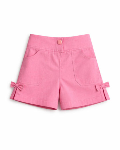 Kız Bebek Keten Yan Detay Fiyonklu Şort Pembe