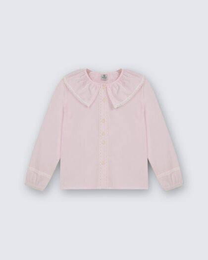 Kız Çocuk Pembe Uzun Kol Yakalı Fistolu Gömlek