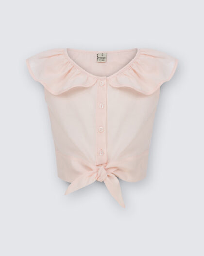 Kız Çocuk Somon Yakalı Önden Düğme ve Bağcıklı Bluz