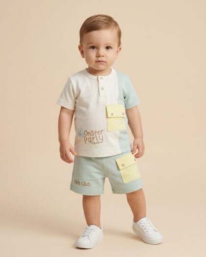 Erkek Bebek Cepli Şortlu Yeşil Takım