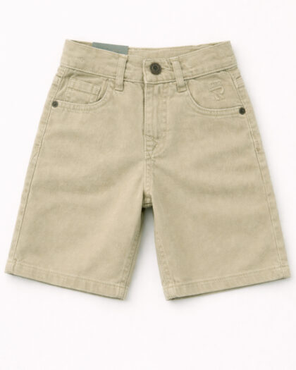 Erkek Çocuk Bej Ayarlanabilir Kanvas Lastikli Jean Şort