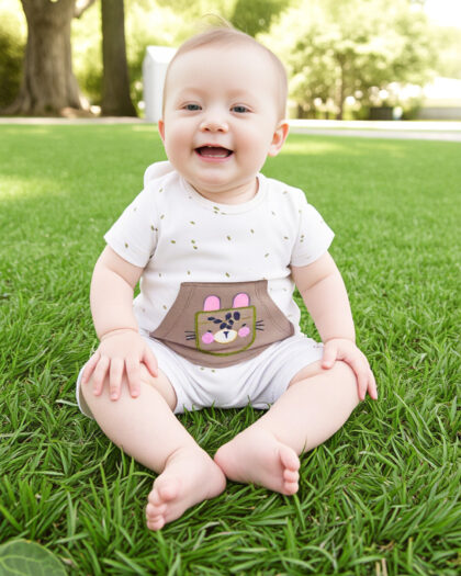 Kız Bebek Önü Cepli Yarım Kol Çıtçıtlı Tulum