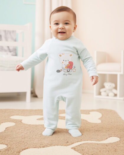 Erkek Bebek Ayıcıklı Uzun Kol Çıtçıtlı Tulum Yeşil