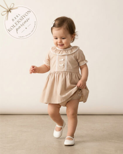Kız Bebek Fırfır Detaylı  Külot Dahil Yarım Kol Elbise