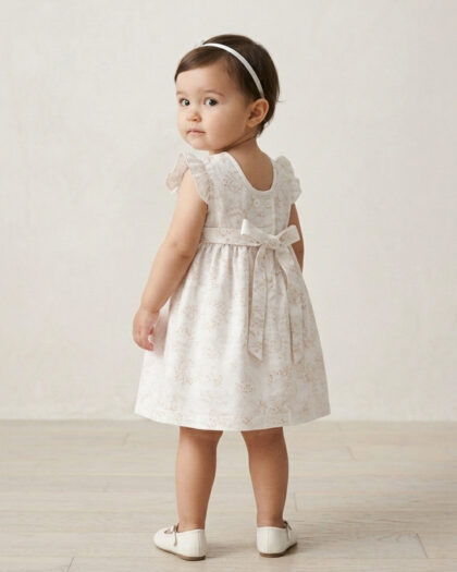 Kız Bebek Desenli Beyaz Elbise