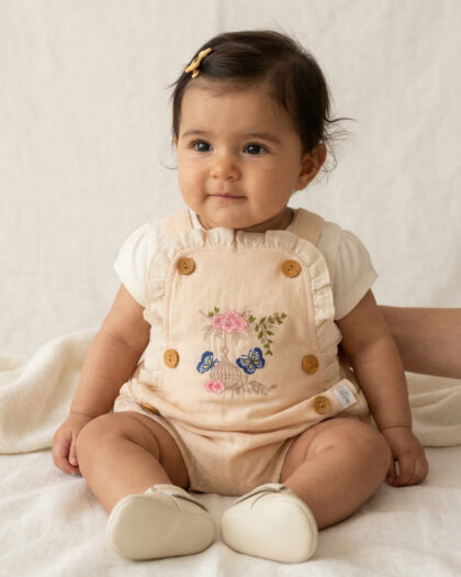 Kız Bebek İkili Salopet Nakışlı Takım