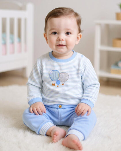 Erkek Bebek Mavi Çizgili İkili Takım