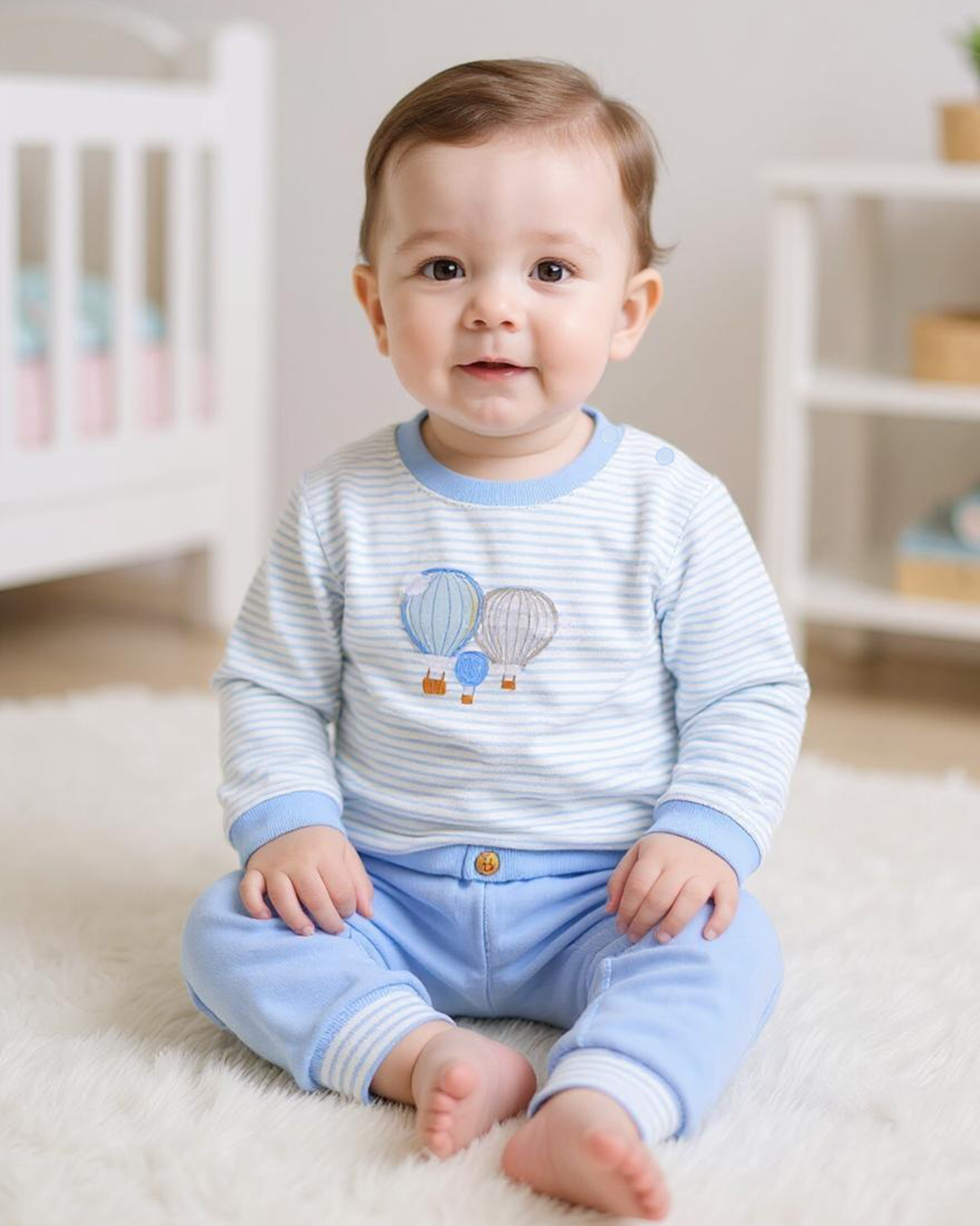 Erkek Bebek Mavi Çizgili İkili Takım