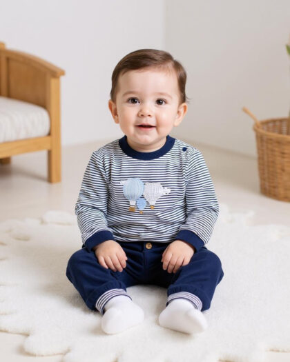 Erkek Bebek Lacivert Çizgili İkili Takım