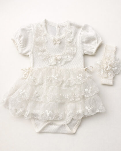 Kız Bebek Dantel Detaylı Fiyonklu Çıtçıtlı Body