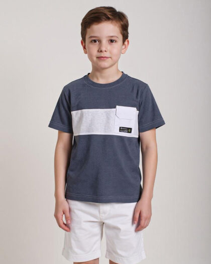 Erkek Çocuk Lacivert Cepli Siyah Yazılı Tshirt