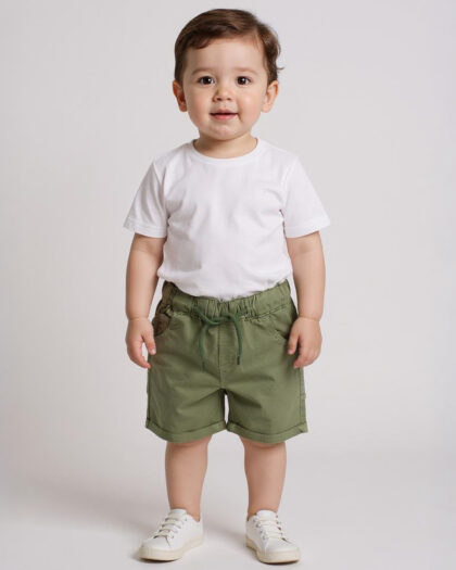 Erkek Bebek Haki Beli Lastikli Cep Detaylı Şort