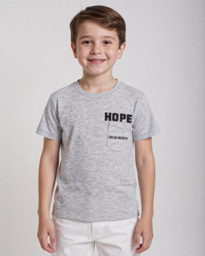 Erkek Çocuk Gri Siyah Yazılı Cep Detaylı Tshirt