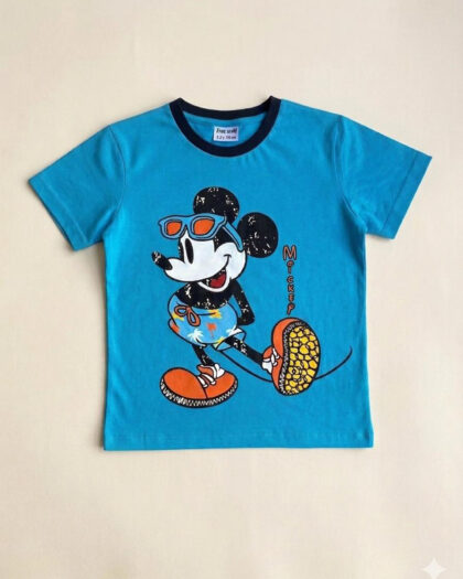 Erkek Çocuk Mavi Mickey Desenli Tshirt