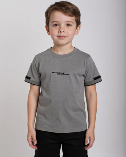 Erkek Çocuk Yarım Kol Gri Renkli Cepli Siyah Yazılı Tshirt