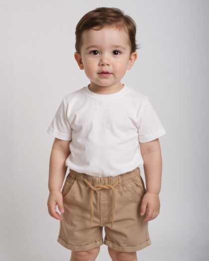 Erkek Bebek Bej Beli Lastikli Cep Detaylı Şort