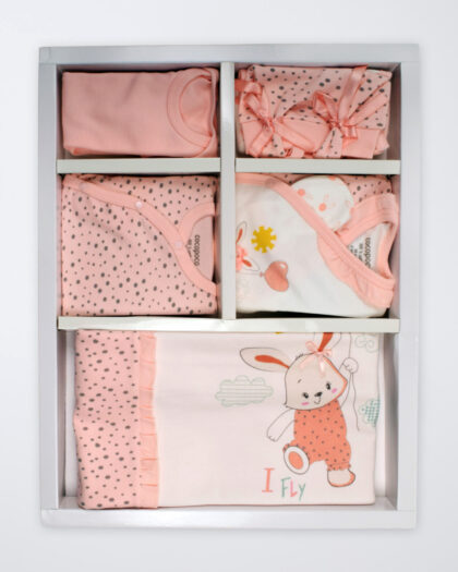 Kız Bebek Somon Beyaz Tavşan Figürlü 10'lu Hastane Çıkışı