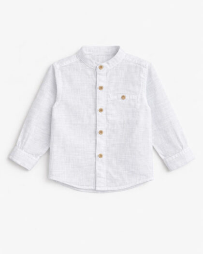 Erkek Bebek Beyaz Hakim Yaka Keten Gömlek