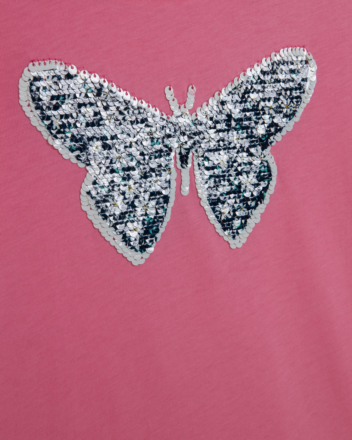 Kız Çocuk Pembe Bisiklet Yaka Kelebek Payet Detaylı Tshirt - Görsel 4
