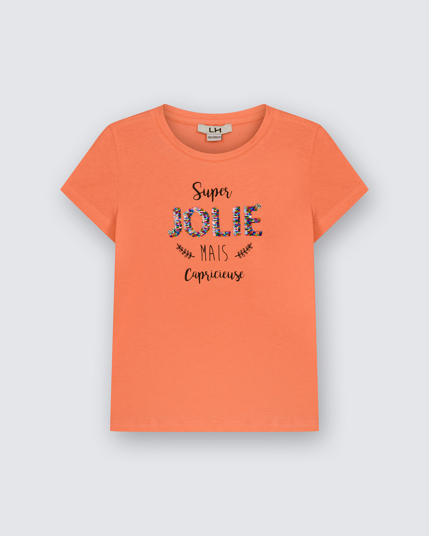 Kız Çocuk Turuncu Bisiklet Yaka Payet Detaylı Tshirt - Görsel 2