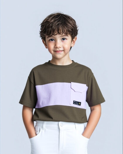 Erkek Çocuk Yeşil Beyaz Cep Detaylı Penye Tshirt