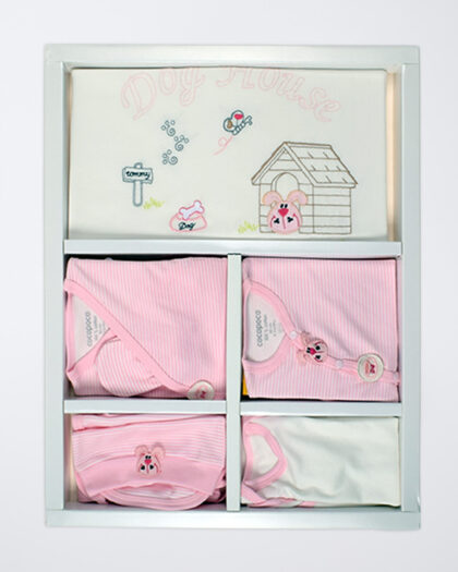 Kız Bebek Pembe Ekru Ev Desenli 10'lu Hastane Çıkışı