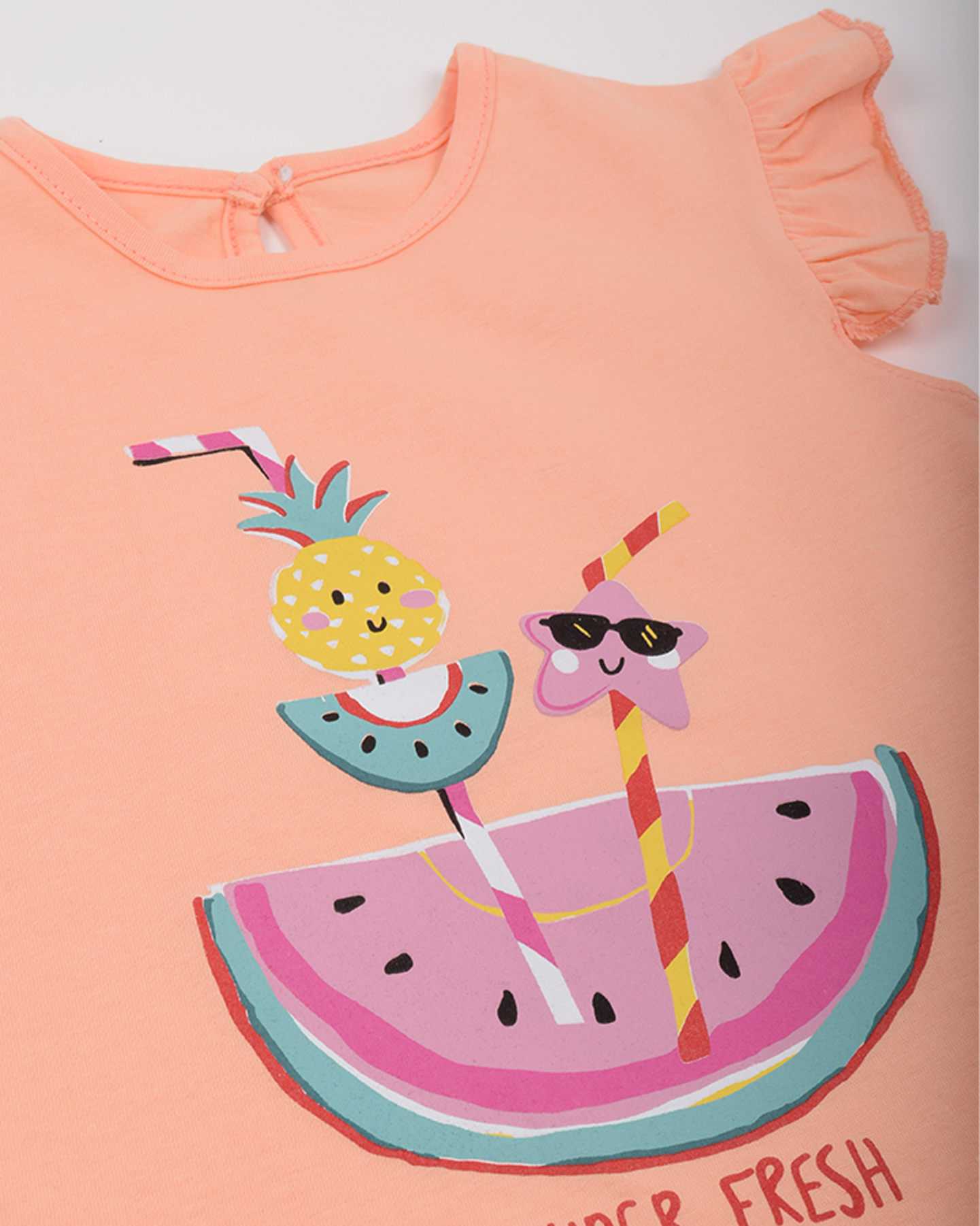 Kız Bebek Somon Renk Fırfırlı Kol Detaylı Penye Tshirt - Görsel 4