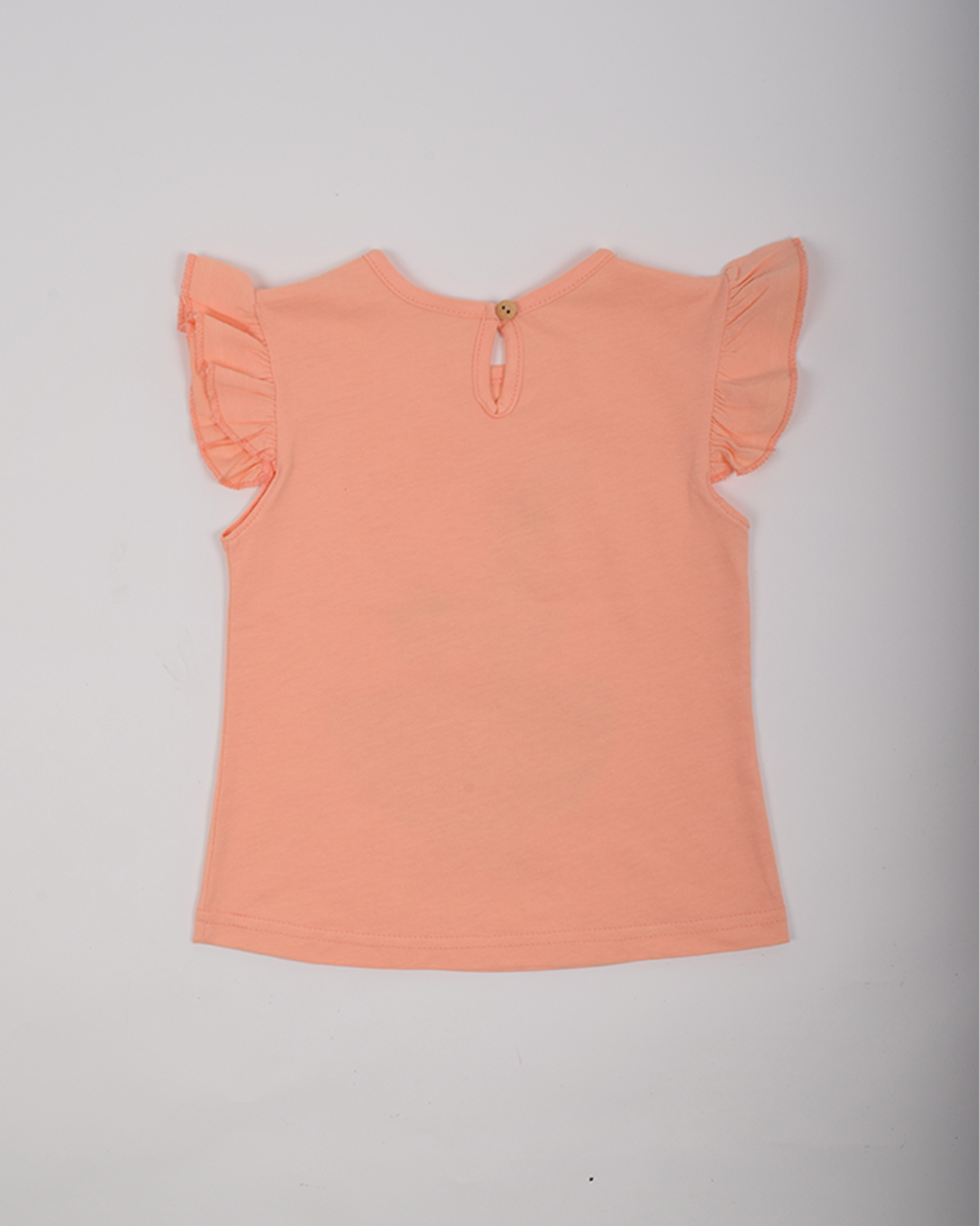 Kız Bebek Somon Renk Fırfırlı Kol Detaylı Penye Tshirt - Görsel 3