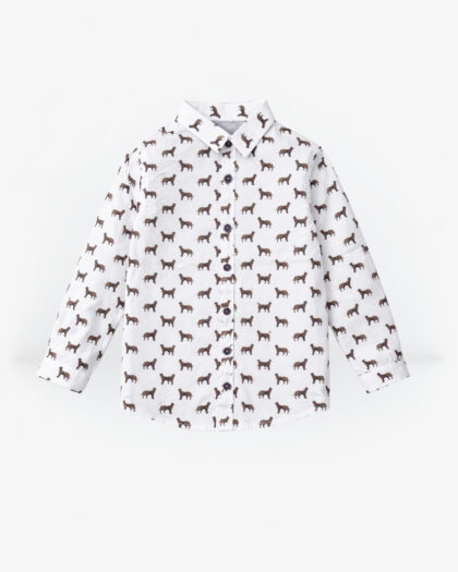 Erkek Bebek Köpek Desenli Beyaz Gömlek