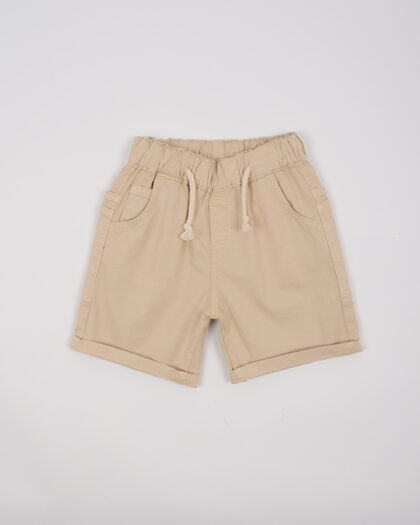 Erkek Bebek Açık Bej Beli Lastikli Cep Detaylı Şort