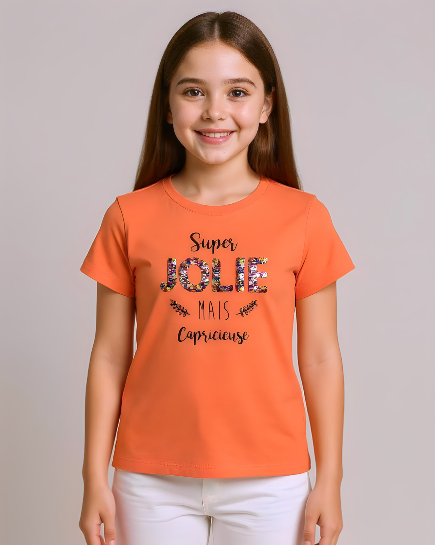 Kız Çocuk Turuncu Bisiklet Yaka Payet Detaylı Tshirt