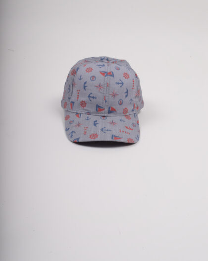 Erkek Çocuk Çapa ve Yelken Desenli Gri Şapka 4-8 Yaş